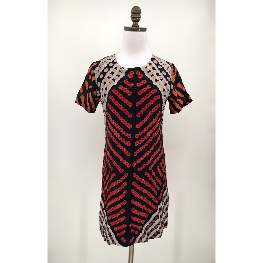 Roopa Pemmaraju Anthropologie Orange Black Tribal Petra Silk Dress Sz 2